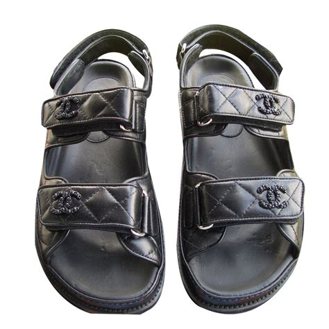 chanel sandals black leather|chanel sandals price.